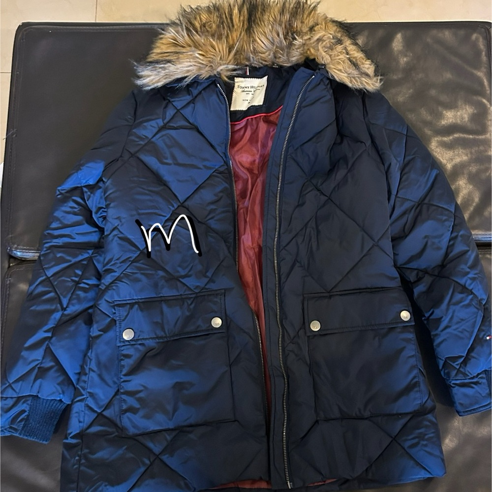 Tommy Hilfiger Navy Pea Coat with Faux Fur Collar